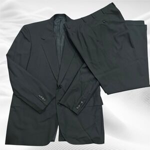 Oxxford Clothes 2 Piece Wool Suit Black Solid 44L W37X33 Cuffed Super 100's